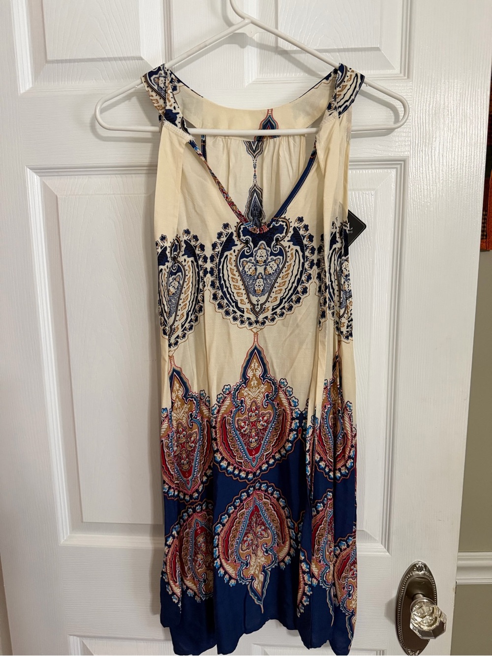 Zaful, Cream & Navy Paisley Sleeveless Sundress XL, silky material- nwt